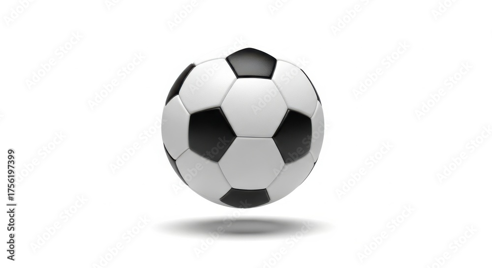 Obraz premium Classic black and white soccer ball floating with shadow on white surface