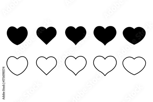 Heart icon set. Black and linear. Vector illustration stock illustration