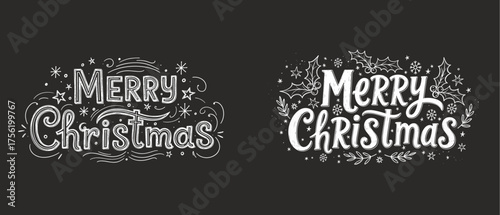 Merry Christmas chalk lettering design with decorative elements 