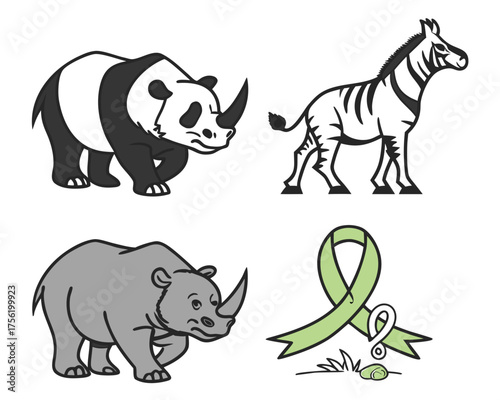 Cartoon animals and ribbon