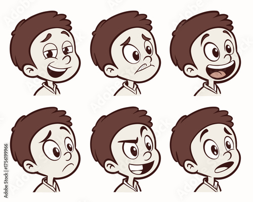 Cartoon boy showing different emotions
