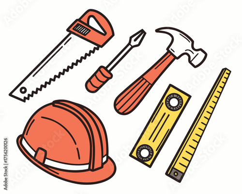 Colorful illustration of construction tools