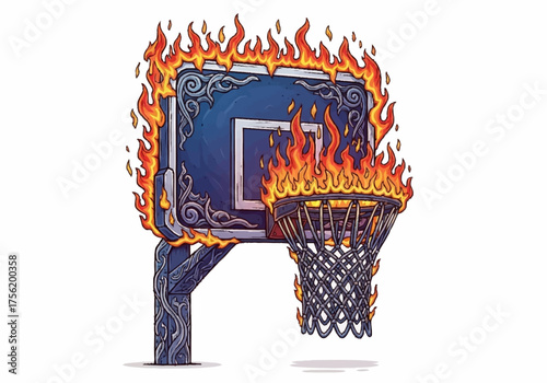 Basketball Hoop on Fire with Flames.