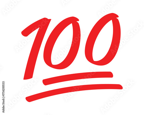 100 points emoji. Red one hundred number as a symbol of perfection. Transparent PNG and vector