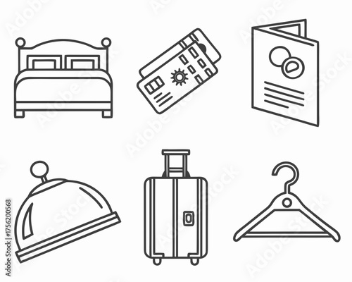 Simple line art icons representing hotel amenities