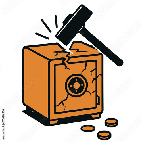 Hammer Cracking a Safe – Money Theft Vector Concept