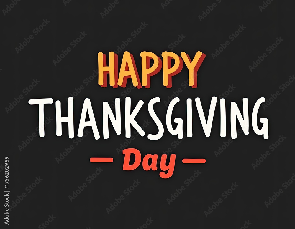 Fototapeta premium This vibrant text art features a happy Thanksgiving day message in bold, joyful letters on a simple background.
