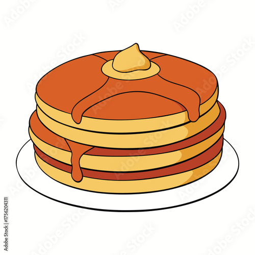 Fluffy pancakes stacked high and drizzled with golden maple syrup, inviting a warm, sweet bite in every slice—simple comfort and breakfast joy on a plate.
