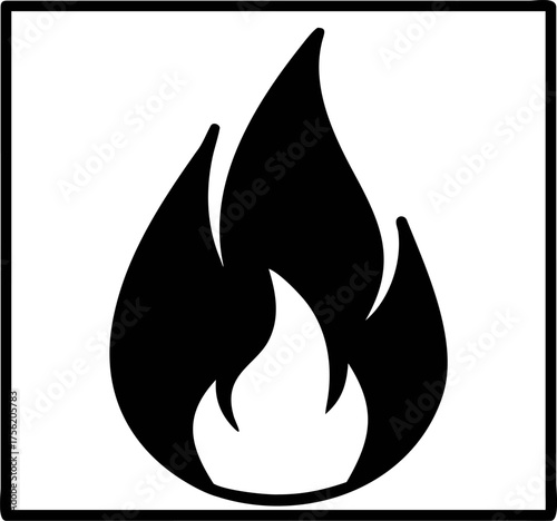 Black silhouette of a flame icon on a white background, representing fire and heat. This symbol signifies danger or a warning about potential hazards related to combustion and flammability