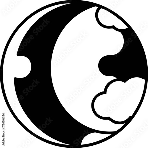 Minimalist Black and White Moon Icon Symbolizing Night, Astronomy, and Celestial Imagery, Ideal for Creative Design and Digital Projects
