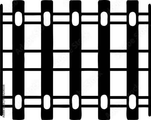 Black and white stylized fence illustration, representing security and enclosure, perfect for graphic design projects