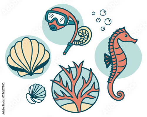 Cartoon illustration with sea life elements