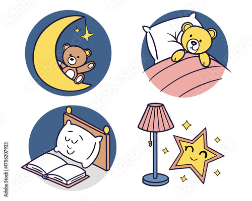 Cartoon illustration showing bedtime routine icons