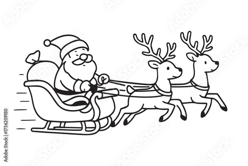 Santa sleigh, reindeer holiday, christmas night vector illustration
