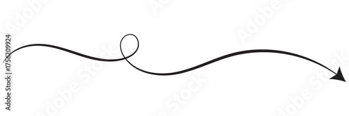 Round curl long arrow. Thin arrow curled symbol icon. Arrow swish sign.