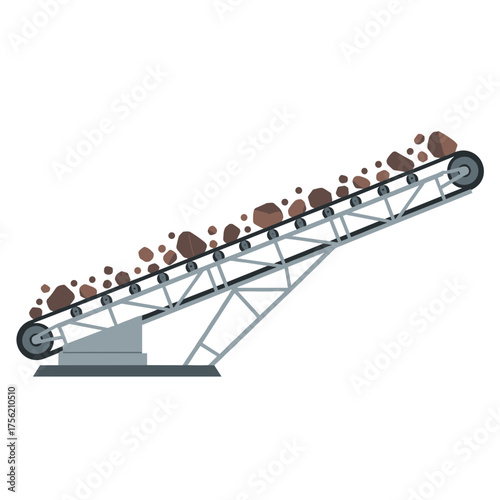 Conveyor belt transporting rocks for industrial processing shown here