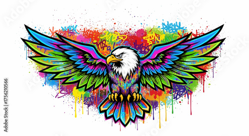 Vibrant eagle with graffiti wings art brings dynamic energy to your designs, perfect for bold statements and creative projects, full of color and spirit