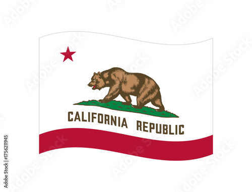 High resolution vector with layered highlights, smooth curvature, and realistic fluttering edges. The bear, star, and stripe remain sharply defined, ideal for signage, media, and digital interfaces