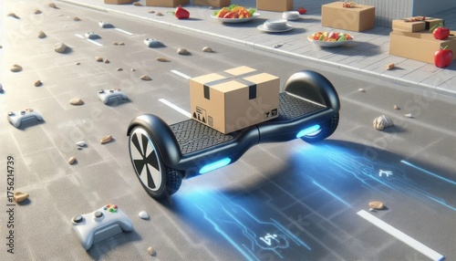 Hoverboards with delivery attachments navigate smooth surfaces t