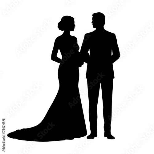Newlywed Couple Silhouette Gazing at Each Other