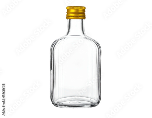 Wallpaper Mural Empty, clear, rectangular bottle with a small neck and a golden cap, isolated Torontodigital.ca