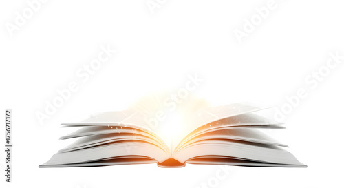 Learning concept with open book + light effect isolated on PNG background.