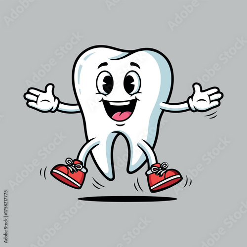Cute Happy Tooth Cartoon Character for Dental Care Design.