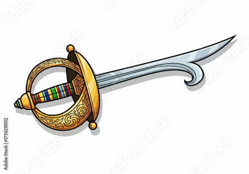 ornate golden hilt sword with sharp blade.