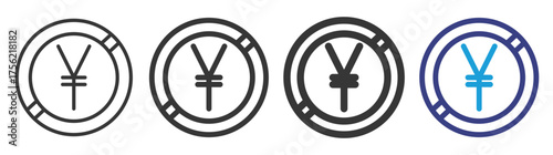 Yen Coin Icon Set Illustration with Outline Style Variation 
