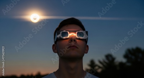 Wallpaper Mural Man watching total solar eclipse with special glasses at dusk Torontodigital.ca