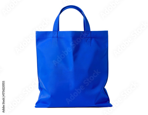 A vibrant, royal blue tote bag with sturdy handles and a rectangular silhouette