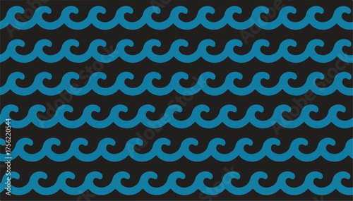Seamless Blue Wave Pattern Background  wave, ocean, sea, water, pattern, seamless, repeatable, background, texture, blue, black, abstract, stylized, ripple, marin