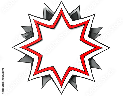 Graphic illustration of a starburst-shaped explosion on a black background