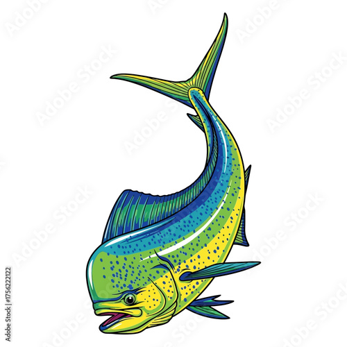mahi mahi fish jumping in a dynamic pose