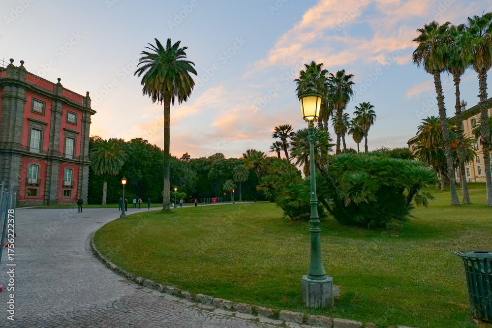 Fototapeta premium An avenue in the public garden surrounding the Capodimonte Museum in Naples, Italy.