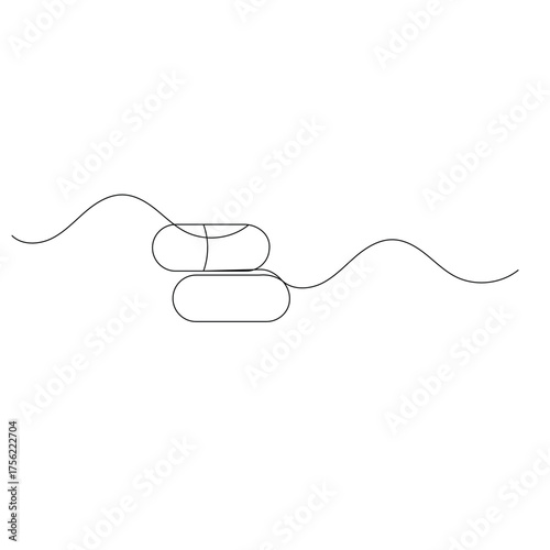 Medicine and open capsules icon  continuous one line drawing of outline vector illustration