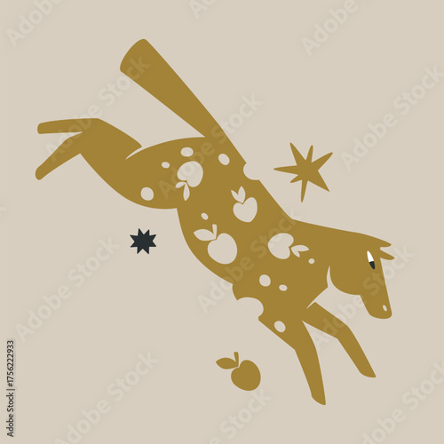 Golden dapple horse galloping. Naive style steed in flat vector style