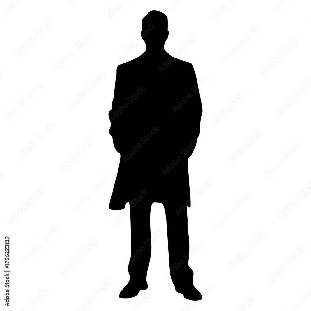 Obraz premium Vector silhouette of a man, businessman standing in black isolated on white background