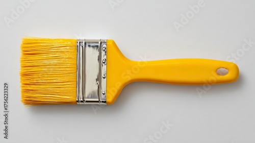 Yellow Paintbrush with Plastic Handle on White Surface for Painting and Art Projects