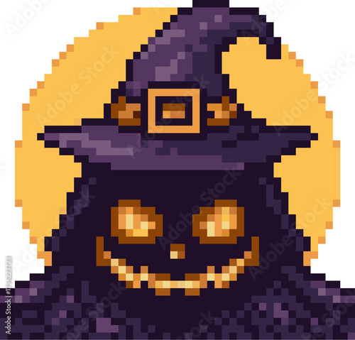pixel illustration of halloween ghost witch