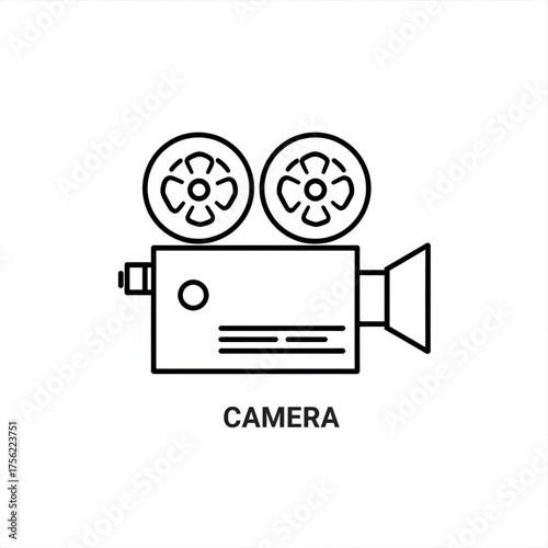 Illustration of a classic film camera with two reels in a minimalist style