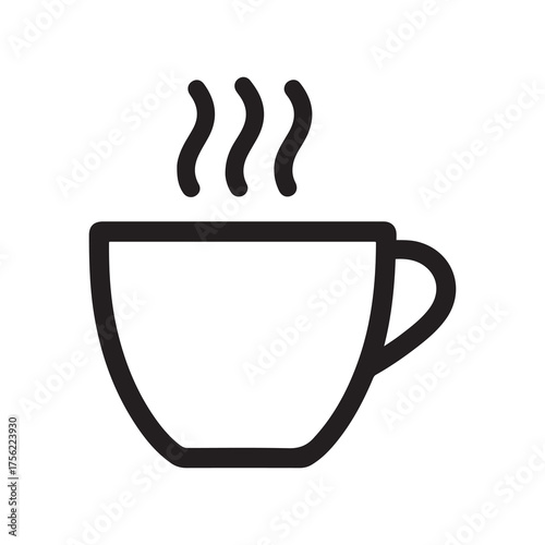 Steaming Drink Cup Icon Simple Black Line Drawing Isolated