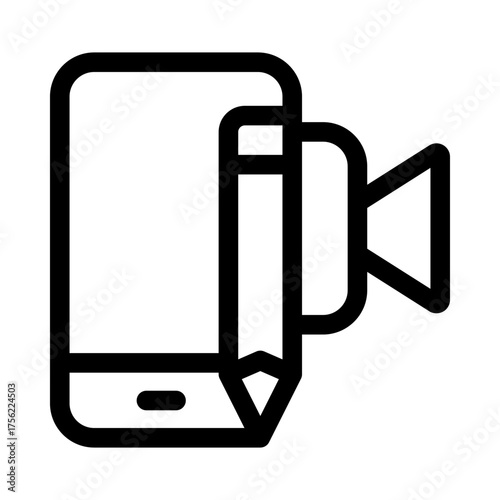 Mobile Video Creation Icon — Smartphone with Pencil and Camera Symbol. Adobe Illustrator Artwork