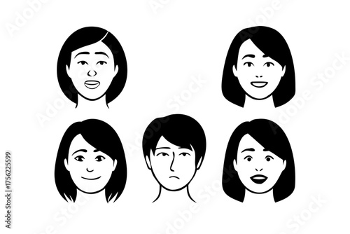 Women face vector, Various facial expression variation set for women in their 40s