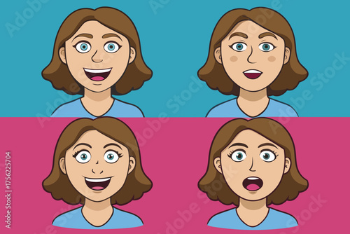 Women face vector, Various facial expression variation set for women in their 40s