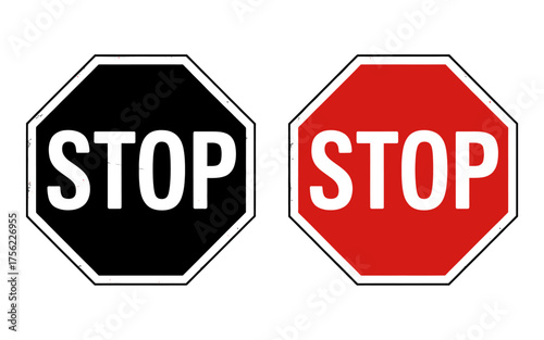 Black and Red Stop Signs Symbolizing Opposition and Control for Transportation and Compliance Purposes