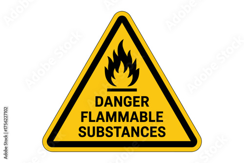 Danger Flammable Substances Sign Yellow Triangle Warning of Fire Hazards and Chemical Safety Regulations for Industrial Environments