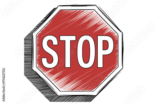 Red Stop Sign Illustration with Shadow Effect and White Background Safety Symbol For Traffic Management