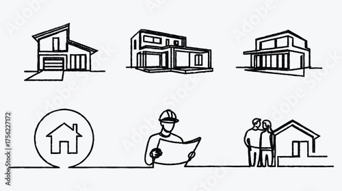 Architectural concept sketch showing house designs and home ownership dreams
