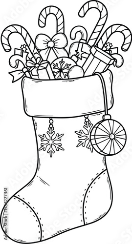 Christmas stocking gifts presents candy canes ornaments snowflakes holiday season